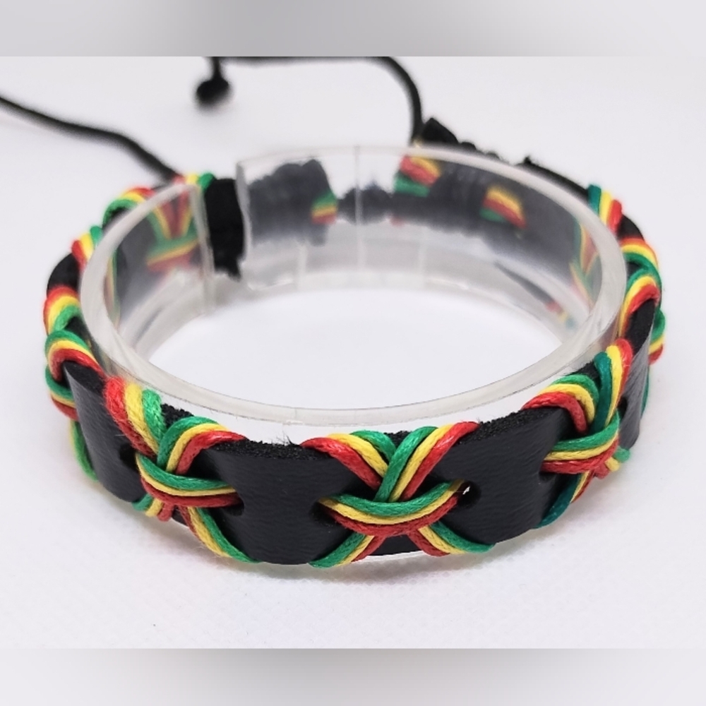 Men's Bracelet Leather Braided‎ Black New f69